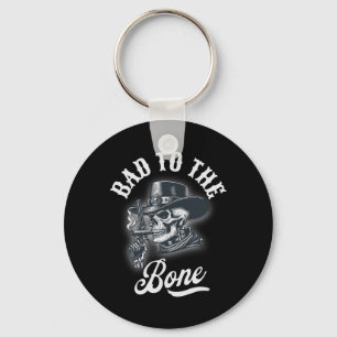 Bad To The Bone Skull Rebel Edgy Halloween Cowboy  Keychain
