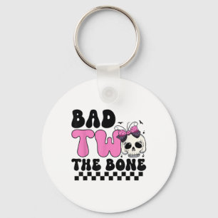 Bad Two The Bone 2nd Birthday Kid Girl Spooky Birt Keychain