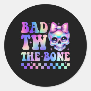Bad Two The Bone 2nd Birthday Kid Girl Tie Dye Bir Classic Round Sticker