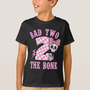 Bad Two The Bone Birthday 2 Years Old Pink Checker T-Shirt