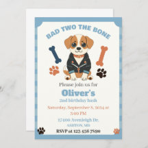 Bad two the bone dog invitation, puppy party