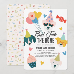 Bad Two the Bone Dogs Balloons 2nd Birthday Invitation