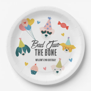 Bad Two the Bone Dogs Balloons 2nd Birthday Paper Plate
