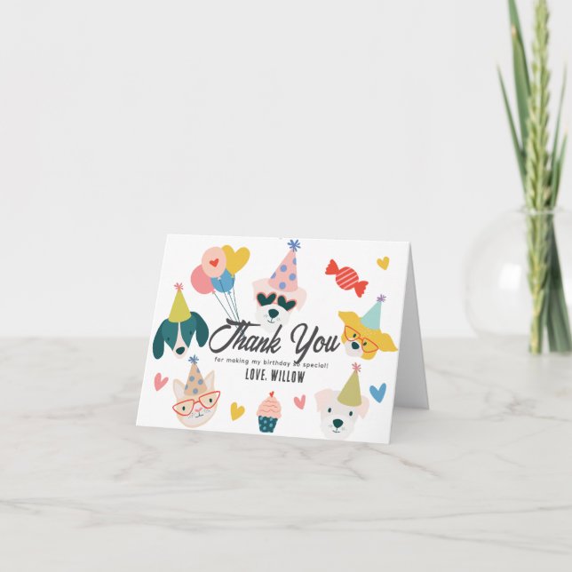 Bad Two the Bone Dogs & Cat Balloons 2nd Birthday Thank You Card (Front)