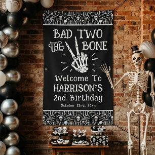 Bad Two The Bone! Halloween 2nd Birthday Party Banner