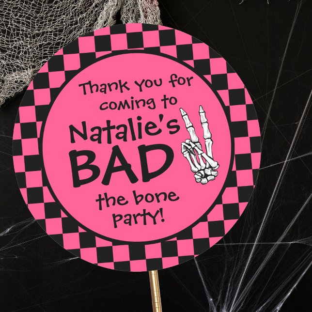 Bad Two The Bone Personalized 2nd Birthday Party Classic Round Sticker (Creator Uploaded)