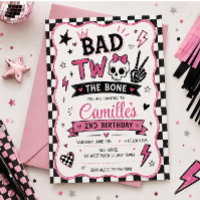 Bad Two the Bone Pink Punk Goth Skull Birthday