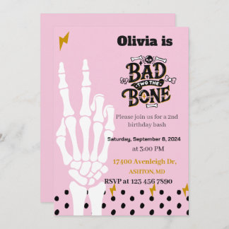 Bad two the bone second birthday invitation