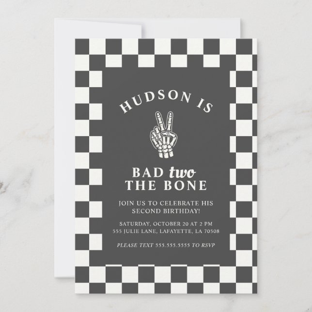 Bad TWO The Bone Second Birthday Invitations (Front)