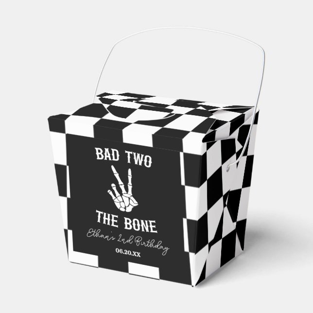 Bad Two The Bone Skeleton 2nd Birthday Party Favor Box (Front Side)