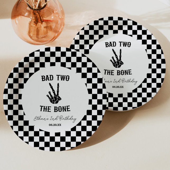 Bad Two The Bone Skeleton 2nd Birthday Party Paper Plate (Creator Uploaded)