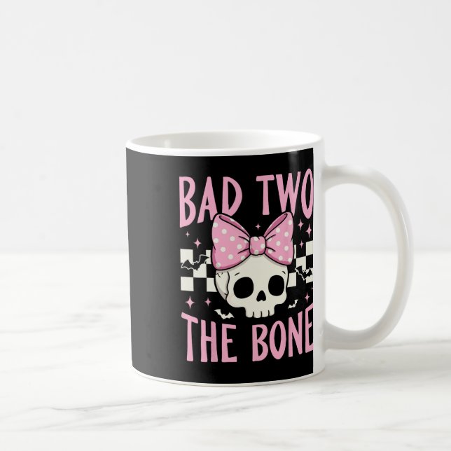 Bad Two The Bone Skull With Pink Bow For Halloween Coffee Mug (Right)