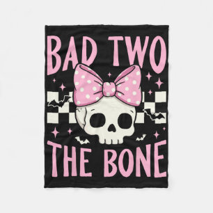 Bad Two The Bone Skull With Pink Bow For Halloween Fleece Blanket