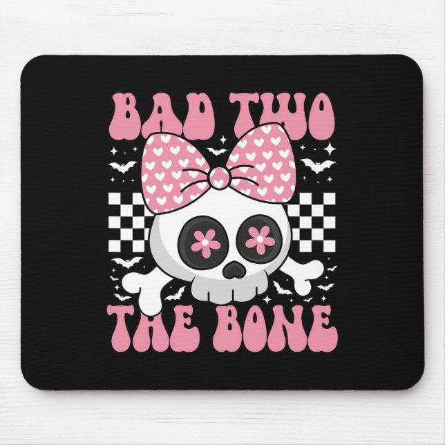 Bad Two The Bone Skull With Pink Bow For Halloween Mouse Pad (Front)