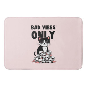 Bad Vibes Only – Cat & Skulls Bath Mat