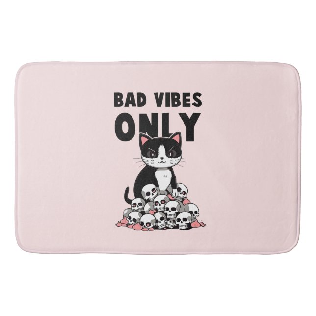 Bad Vibes Only – Cat & Skulls Bath Mat (Front)