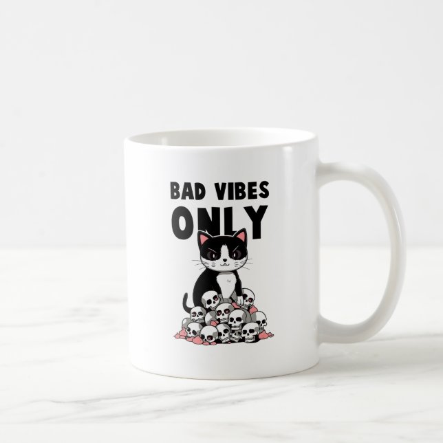 Bad Vibes Only – Cat & Skulls Coffee Mug (Right)
