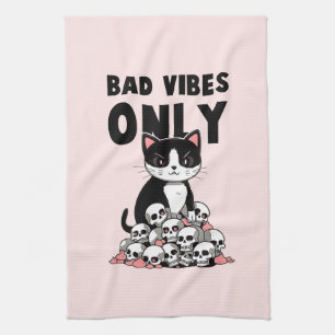 Bad Vibes Only – Cat & Skulls Kitchen Towel