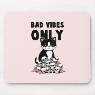 Bad Vibes Only – Cat & Skulls Mouse Pad