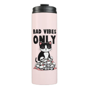 Bad Vibes Only – Cat & Skulls Thermal Tumbler