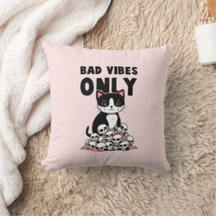 Bad Vibes Only – Cat & Skulls Throw Pillow