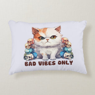 Bad Vibes Only – Fierce Cat & Skulls Gothic Design Accent Pillow