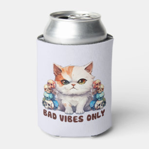 Bad Vibes Only – Fierce Cat & Skulls Gothic Design Can Cooler