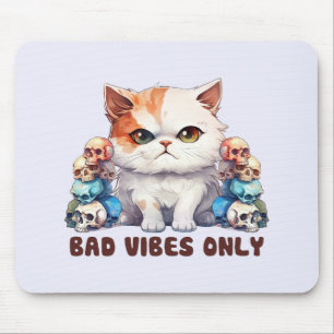 Bad Vibes Only – Fierce Cat & Skulls Gothic Design Mouse Pad