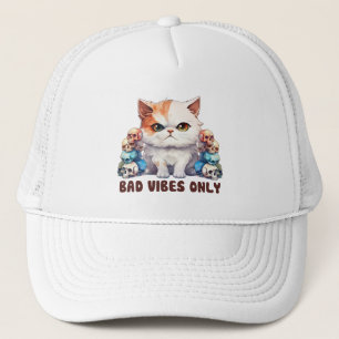 Bad Vibes Only – Fierce Cat & Skulls Gothic Design Trucker Hat