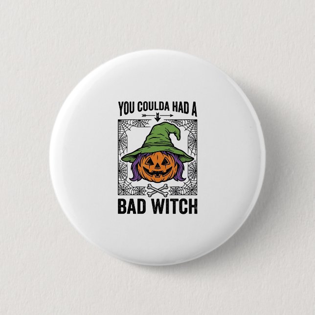 Bad Witch Funny Halloween Pumpkin Witch_1 2 Inch Round Button (Front)