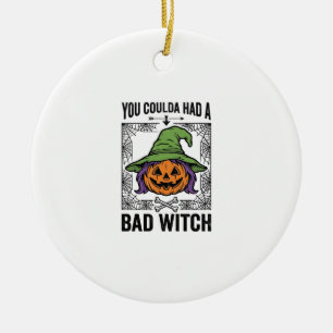 Bad Witch Funny Halloween Pumpkin Witch_1 Ceramic Ornament