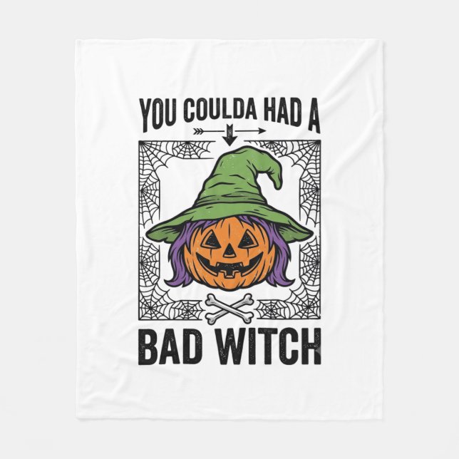 Bad Witch Funny Halloween Pumpkin Witch_1 Fleece Blanket (Front)