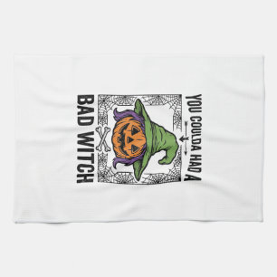 Bad Witch Funny Halloween Pumpkin Witch_1 Kitchen Towel