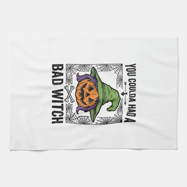 Bad Witch Funny Halloween Pumpkin Witch_1 Kitchen Towel (Horizontal)