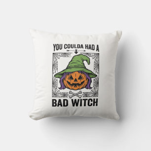 Bad Witch Funny Halloween Pumpkin Witch_1 Throw Pillow
