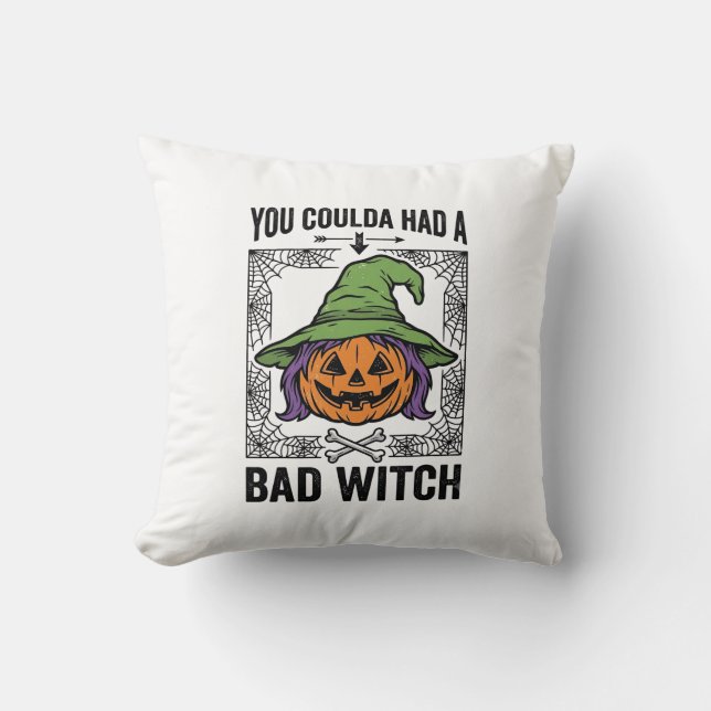 Bad Witch Funny Halloween Pumpkin Witch_1 Throw Pillow (Front)