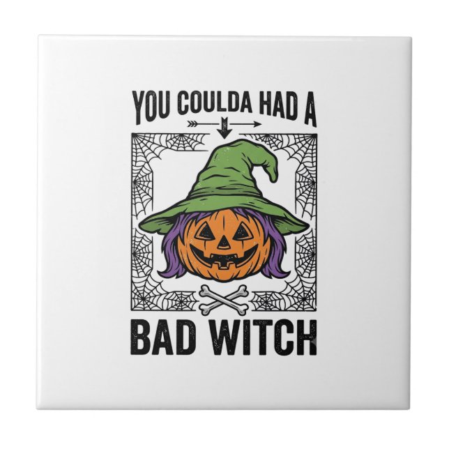 Bad Witch Funny Halloween Pumpkin Witch_1 Tile (Front)