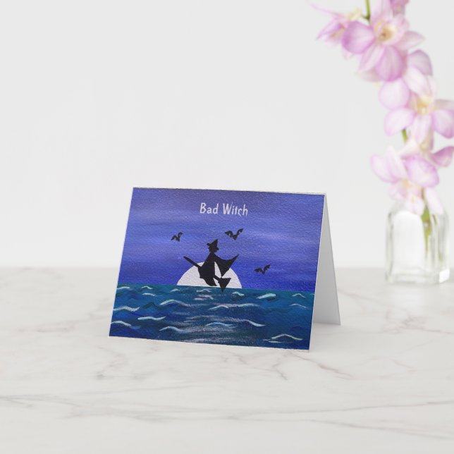 Bad Witch Ocean Moonrise Card (Front) (Orchid)