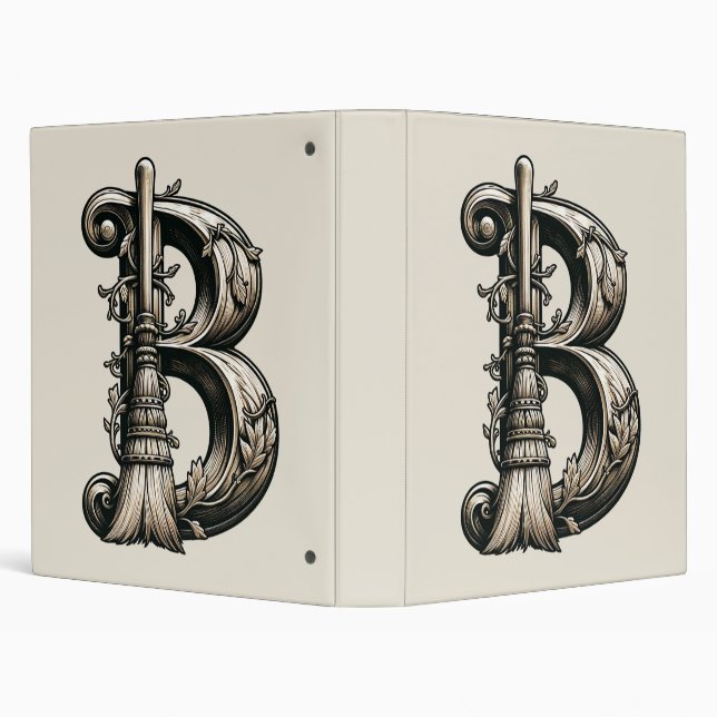 Bad Witch Witchy Broom Letter B Custom Initial  Binder (Background)