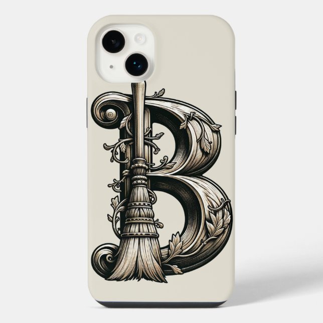 Bad Witch Witchy Broom Letter B Custom Initial  iPhone Case (Back)