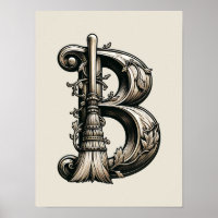 Bad Witch Witchy Broom Letter B Custom Initial 