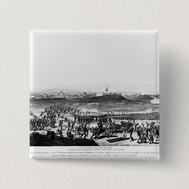 Badajos During Siege of  engraved Charles 2 Inch Square Button (Front)
