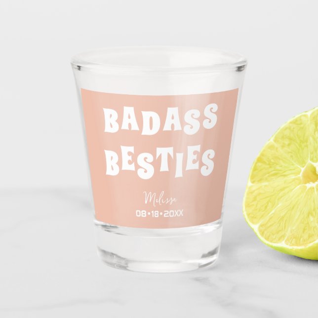 Badass Besties Funny Bridesmaid Favour Photo Gift Shot Glass (Front)