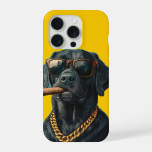 Badass Black Lab with Cigar and Gold Chain iPhone 15 Pro Case