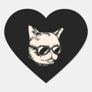 Badass cat with sunglasses cattitude heart sticker