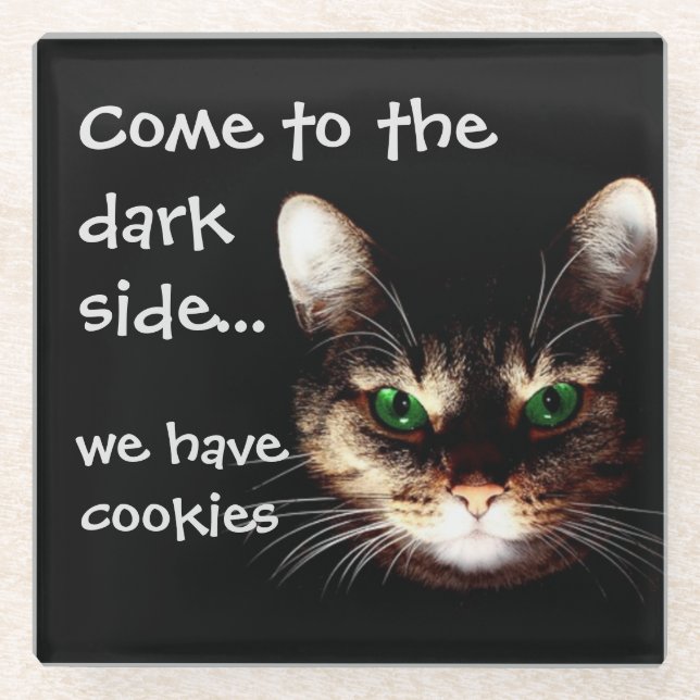Badass Cats - "Dark Side has Cookies"  Glass Coaster (Front)
