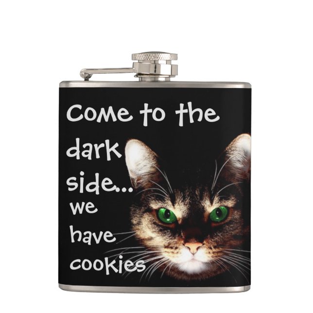 Badass Cats - "The Dark Side Has Cookies" Hip Flask (Front)