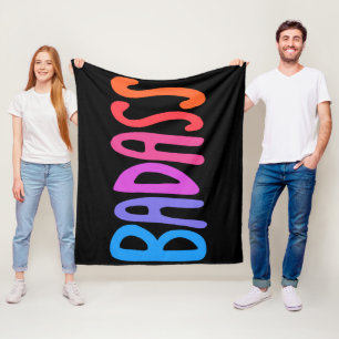 BADASS Colourful Cool & Fun Stripes BLACK Fleece Blanket