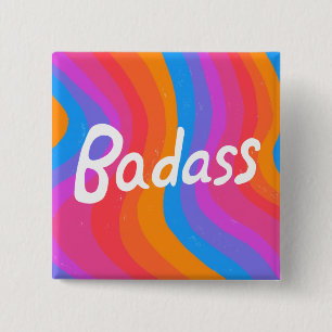 BADASS Colourful Fun Cool Handlettering 2 Inch Square Button