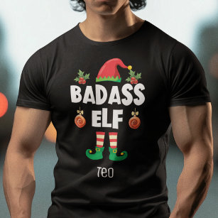 Badass elf family matching christmas with name T-Shirt